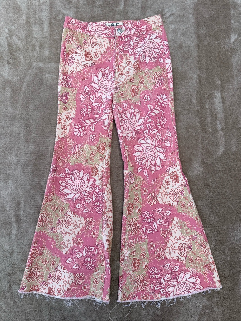 We The Free Pink Floral Flare Jeans